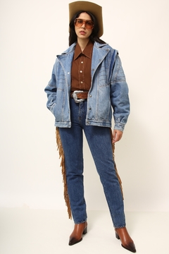 Jaqueta jeans forro xadrez 80´s vintage - comprar online