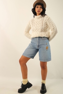 Bermuda jeans bordado chapeu vintage na internet
