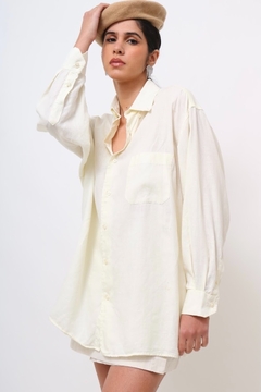 Camisa 100% linho vintage off white - comprar online