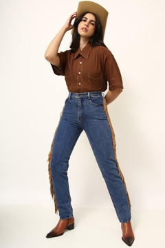 calça jeans classica franja vintage