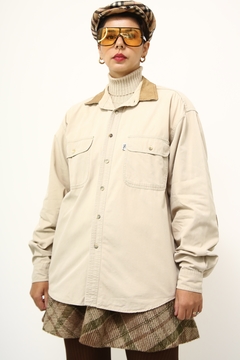 Imagem do Camisa bege TNG algodão safari recorte couro