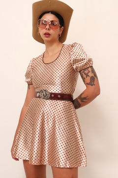 Vestido poa curto justo vintage rosa - loja online