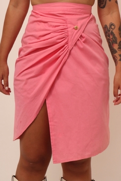 Conjunto cropped + saia rosa algodão