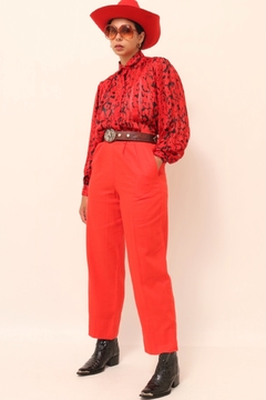Calça cintura alta estilo linho vermelha vintage - comprar online