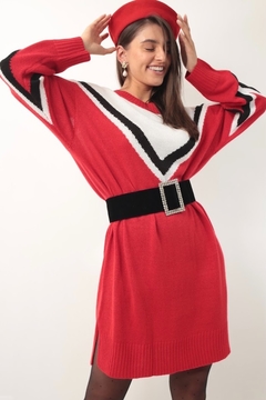 vestido tricot college vermelho listras