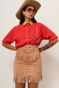 Camisa wesetrn linho com viscose vermelho mostarda - comprar online