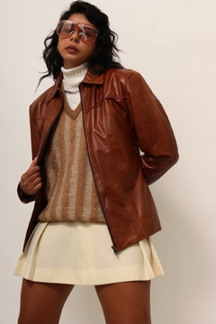 Jaqueta 100% couro marrom vintage 70´s - comprar online