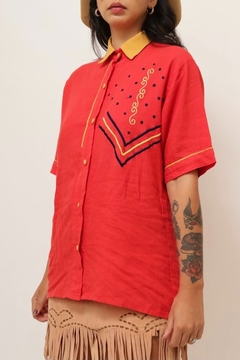 Camisa wesetrn linho com viscose vermelho mostarda na internet