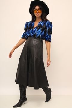Imagem do Blusa paete azul e preto ombreira vintage