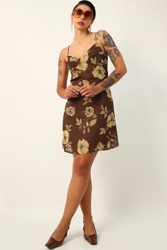 Vestido floral curto marrom 90’s - comprar online