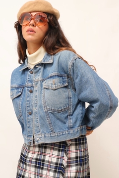 jaqueta jeans cropped vintage azul - comprar online