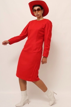 vestido vermelho lã forrado vintage