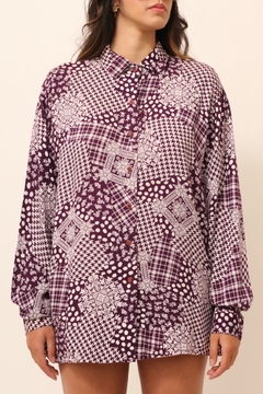 Camisa xadrez roxa manga longa - comprar online