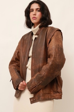 Jaqueta couro marrom forrada 80´S - comprar online