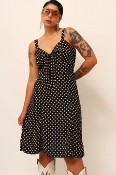 Vestido poa preto forrado semi midi - loja online