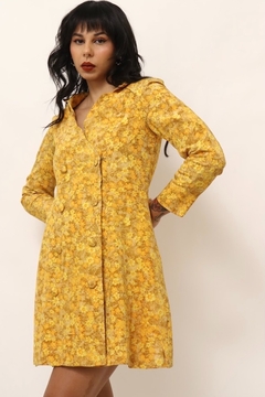 vestido amarelo floral forrado alfaiataria - comprar online
