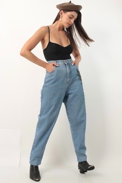 Calça jeans recorte couro vintage 90’s - comprar online