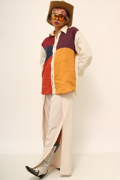 Camisa linho color recorte vintage - comprar online