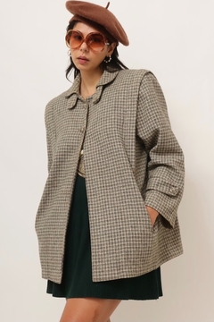 Capa casaco xadrez 100% lã cinza - loja online