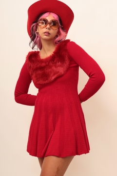 Vestido vermelho detalhe pelucia vintage - comprar online