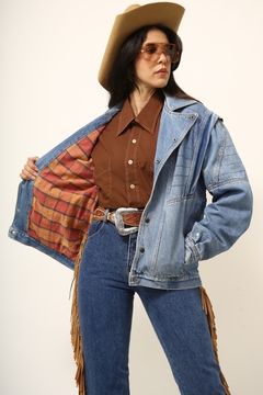 Jaqueta jeans forro xadrez 80´s vintage