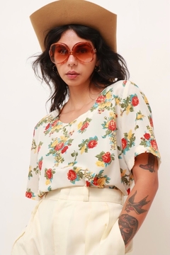 camisa creme floral vintage