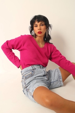 Blusa rosa manga limga atoalhada vintage
