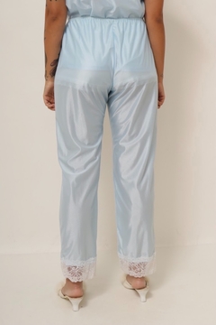 Conjunto azul calça + blusa detalhe renda pijama - comprar online