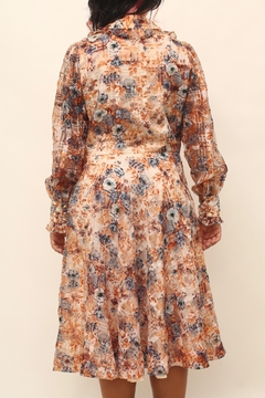 Vestido floral forrado babados vintage - comprar online