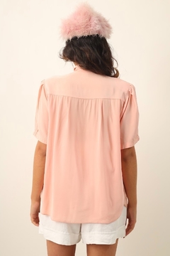 Camisa rosa manga bufante ombreira - Capichó Brechó