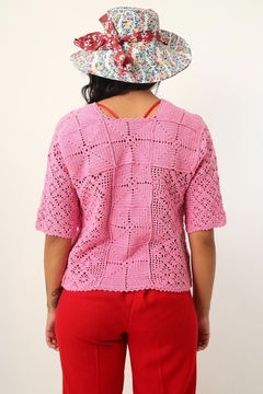 Blusa tricot crochet rosa vintage na internet