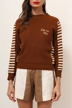 Imagem do tricot marrom listras vintage