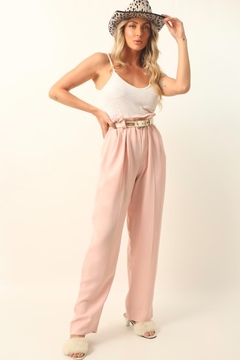 calça cintura mega alta semi pantalona rosa - comprar online