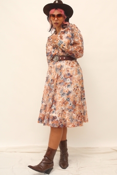 Vestido floral forrado babados vintage - loja online