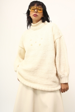 Mega tricot grosso manga bufante bordado perola - comprar online