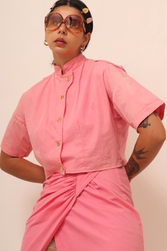 Conjunto cropped + saia rosa algodão - Capichó Brechó