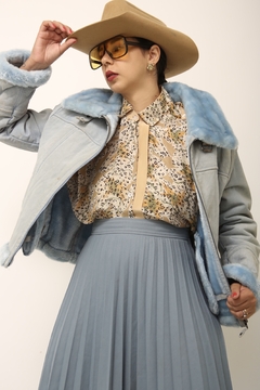 Jaqueta azul 100% couro forro pelucia - loja online
