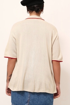Pulover tricot bege listra vermelho 70´s - loja online