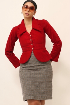 Blusa veludo acinturada vermelho vintage na internet