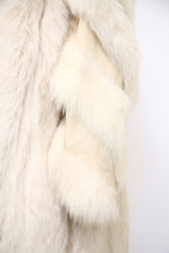 Casaco pele branco longo com couro creme - loja online