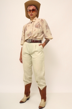 Camisa 100% seda flores pala tricot vintage - loja online