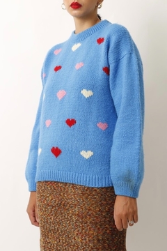 Pulover azul de coração vintage - comprar online