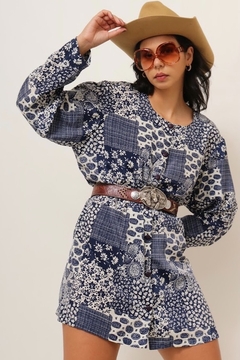 camisa azul estilo vestido estampada - comprar online