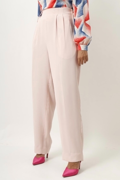 calça cintura alta rosa semi pantalona reta