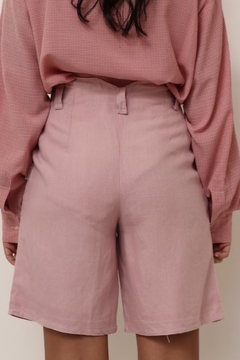 Bermuda 100 % linho rosa cintura alta - loja online