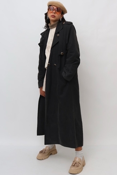 trenc coat preto aveludado vintage - comprar online