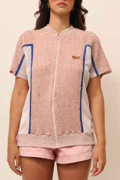 Camisa rosa vintage ziper 70´s recortes tela - comprar online