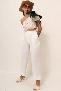 calça estilo linho cintura alta branca - comprar online