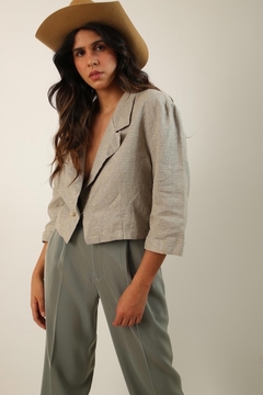 Blazer cropped listras recorte ombreira