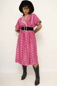 Vestido poliamida rosa transpassado xadrez - Capichó Brechó